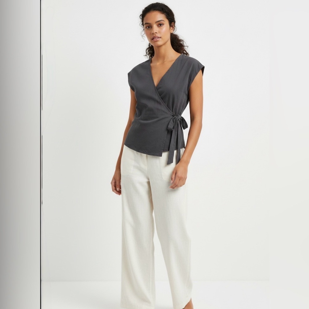 ZARA Black 100% Cotton Wrap Tie Blouse - Size Small - NWT